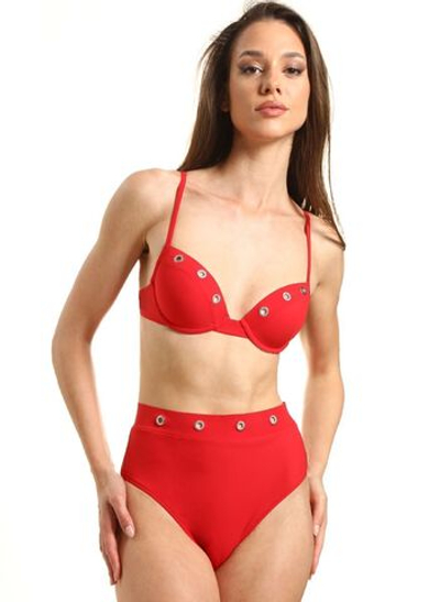 Раздельный пуш-ап купальник с клепками Cala Salada (Размер: B/L) (Цвет: красный)