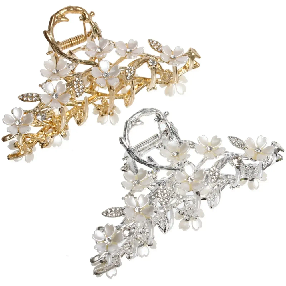 Заколка-краб для волос «AKS - DesignPRO», веточка сакуры, цвет золото и хром, 11,3*5см