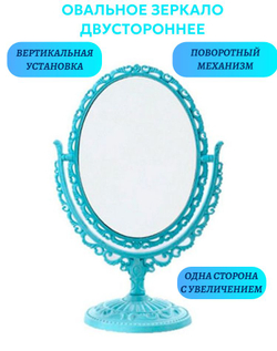 Зеркало косметическое овальное бирюзовое, среднее