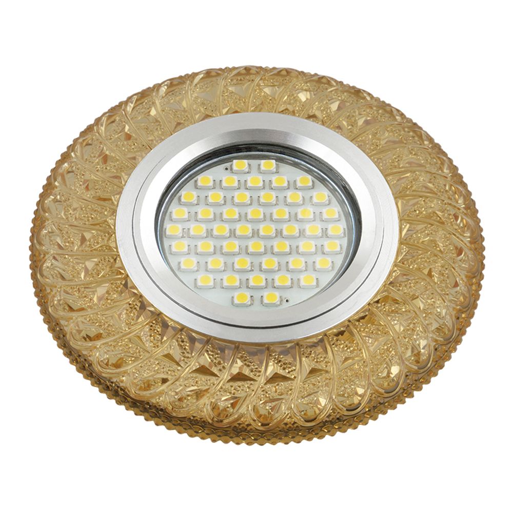 DLS-L144 GU5.3 GLASSY/GOLD Светильник декоративный встраиваемый, серия Luciole. Без лампы, цоколь GU5.3. Доп. светодиодная подсветка 3Вт. Стекло. Зерк