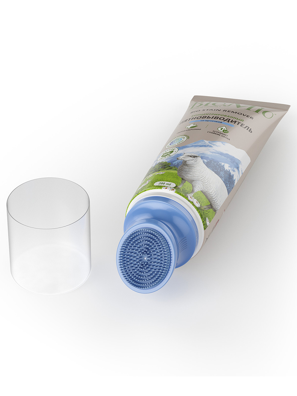 BioMio BIO-STAIN REMOVER, Кислородный пятновыводитель со щеткой, для цветных и белых тканей, 200мл, блок 6шт.. БиоМИо