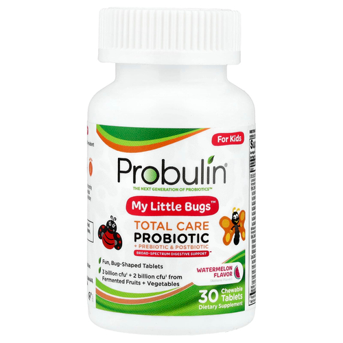 Probulin, My Little Bugs™, Total Care, пробиотик, пребиотик и постбиотик для детей, со вкусом арбуза, 30 жевательных таблеток