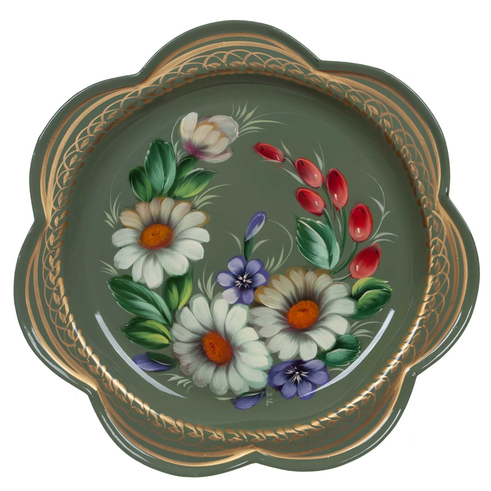 Жостовский поднос декоративный, размер 18 см (A1), металлический