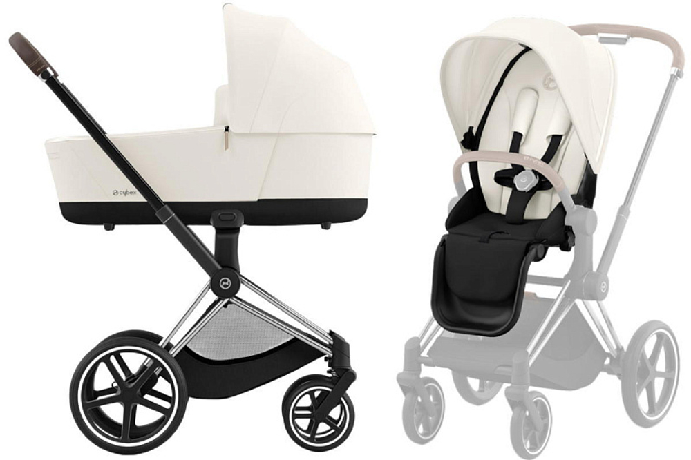 Коляска 3 в 1 Cybex Priam IV Chrome Brown complete и автокресло Aton S2 i-Size Ocean Blue Off White