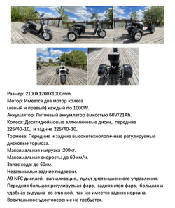 Электроскутер трехколесный MAIKAOLIN MEINAID Харлей-i8, трицикл, 3000 Вт, чёрный, 60В, 20Ач