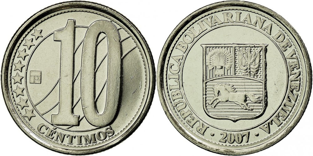 Венесуэла 10 сентимо, 2007 - 2012 Герб UNC