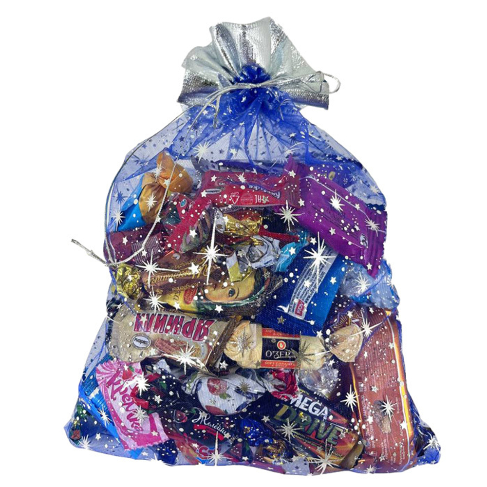 Мешок органза синий звездочки