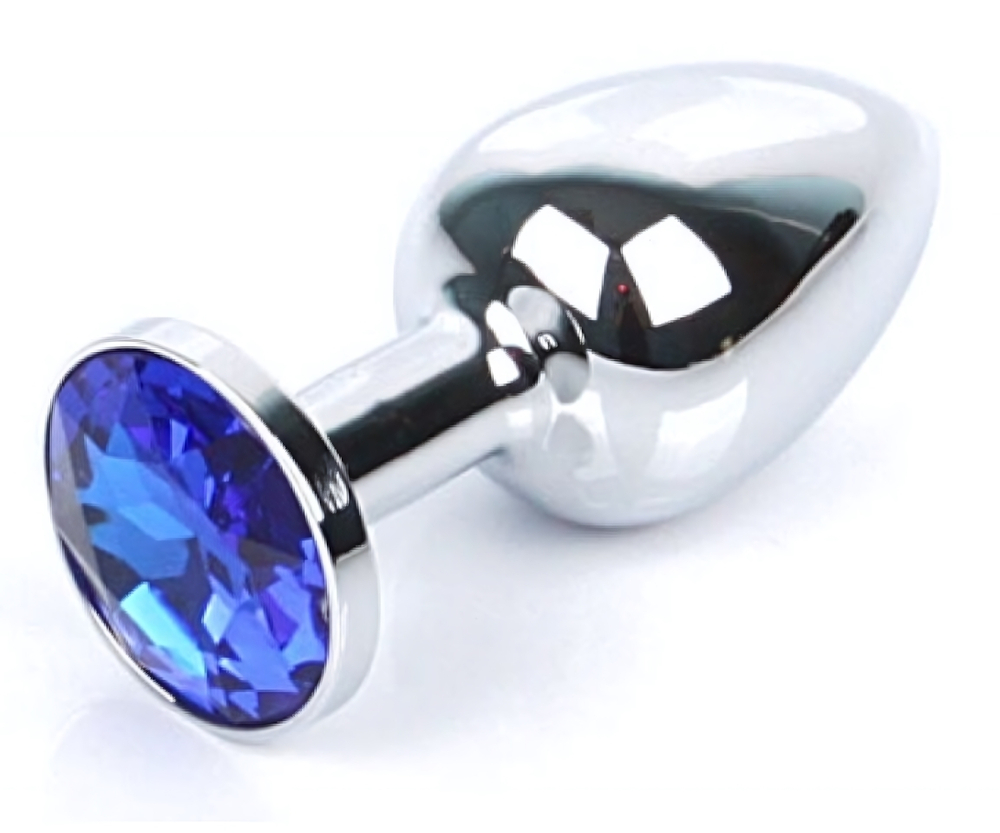 Анальная втулка с кристаллом Medium синий 8 см