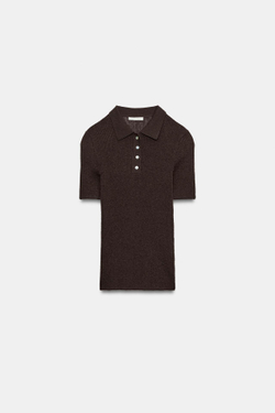 ZARA ПОЛО В СЕЛЬСКОМ СТИЛЕ С КОРОТКИМИ РУКАВАМИ, КОРИЧНЕВО-СИНИЙ