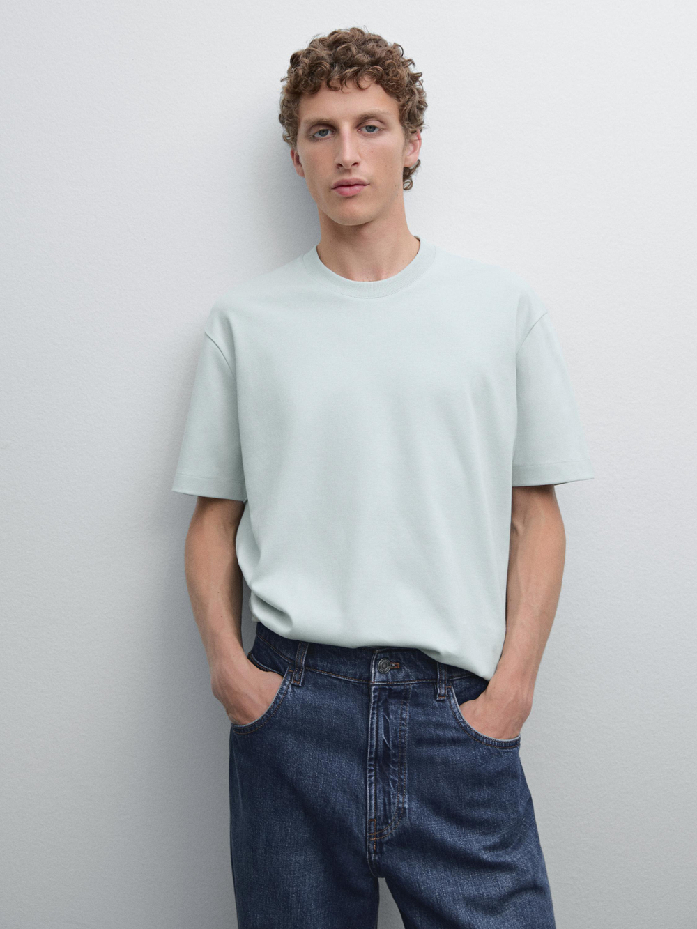 Massimo Dutti Хлопковая футболка-поло с короткими рукавами, бирюзовый