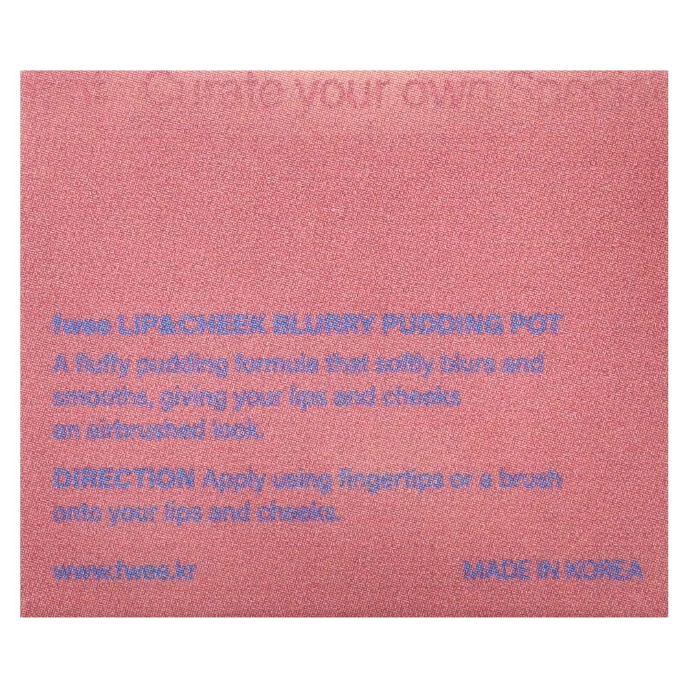 fwee, Lip & Cheek Blurry Pudding Pot, RS02 Lyrics, 5 г (0,17 унции)