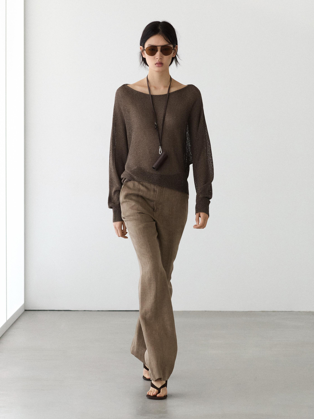 Massimo Dutti Брюки-клеш из 100% льна, коричневый