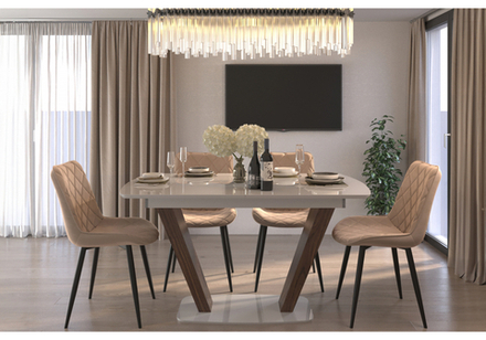 Керамический стол Woodville Петир 120(160)х80х75 gilt white, дуб монтана