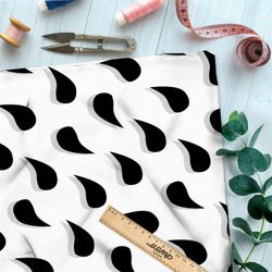 Ткань премиум атлас черные капли на белом