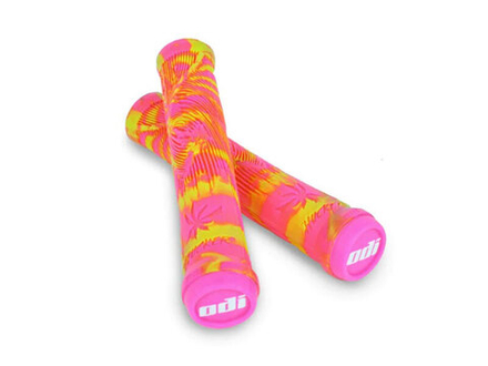 Грипсы ODI Hucker F10HCYP 160мм, розово-желтые, без фланца, мягкий рельеф, с пластик грипстопами.