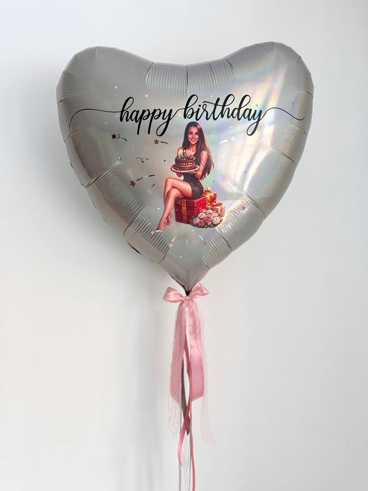 Воздушные гелиевые шарики с доставкой по Хабаровску сердце 36д голография серебро фото №4552