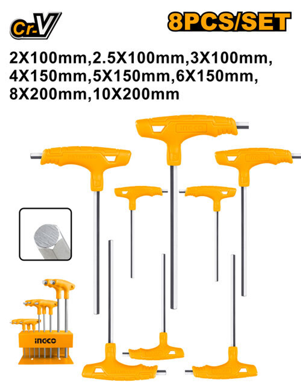 Набор шестигранных ключей Т-образных 8 шт HEX INGCO HHKT80818 INDUSTRIAL
