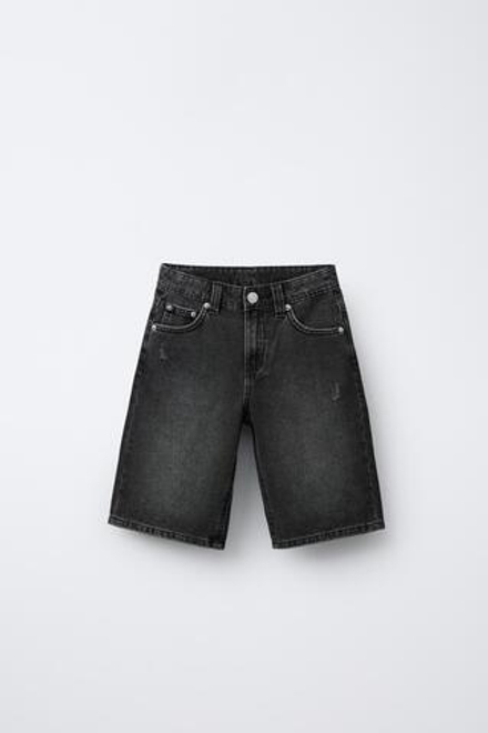 ZARA ДЖИНСОВЫЕ БЕРМУДЫ ШИРОКОГО КРОЯ, ЧЕРНЫЙ