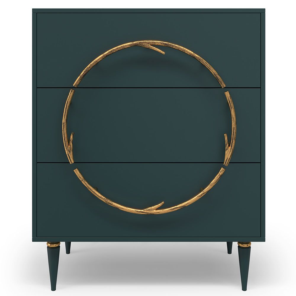 Комод Арт Колор matte Классик Голд с 3 ящиками Зеленый бирюзовый матовый