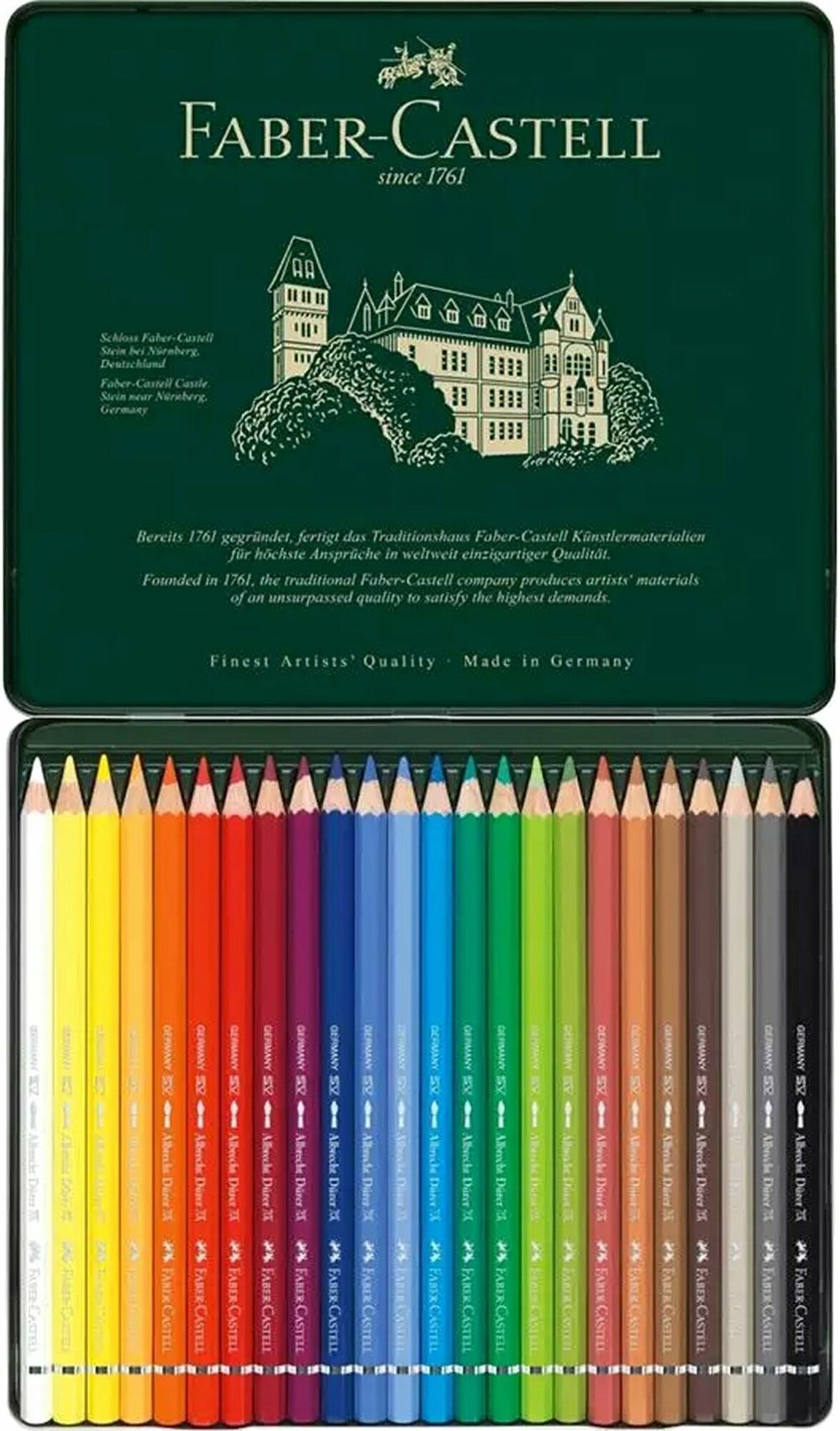 Карандаши цветные акварельные художественные FABER-CASTELL "Albrecht Durer", 24 цвета, металлическая коробка, 117524