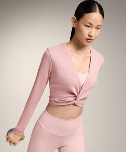 Oysho Футболка с длинными рукавами на запахе в рубчик, розовый