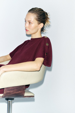 ZARA ТОП ИЗ МЯГКОЙ ТКАНИ С ПУГОВИЦАМИ, ЦВЕТ БУРГУНДСКОГО ВИНА