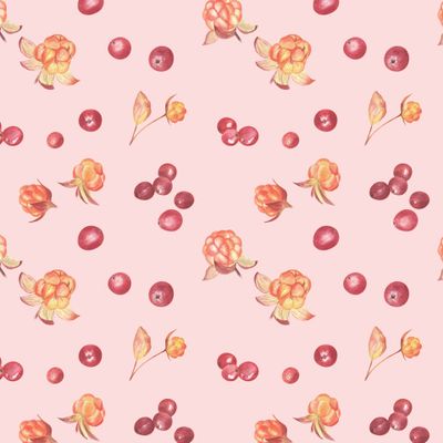 Морошка и клюква на розовом