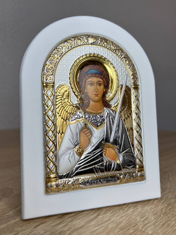 Ангел Хранитель, икона арочная, белое дерево 105х140