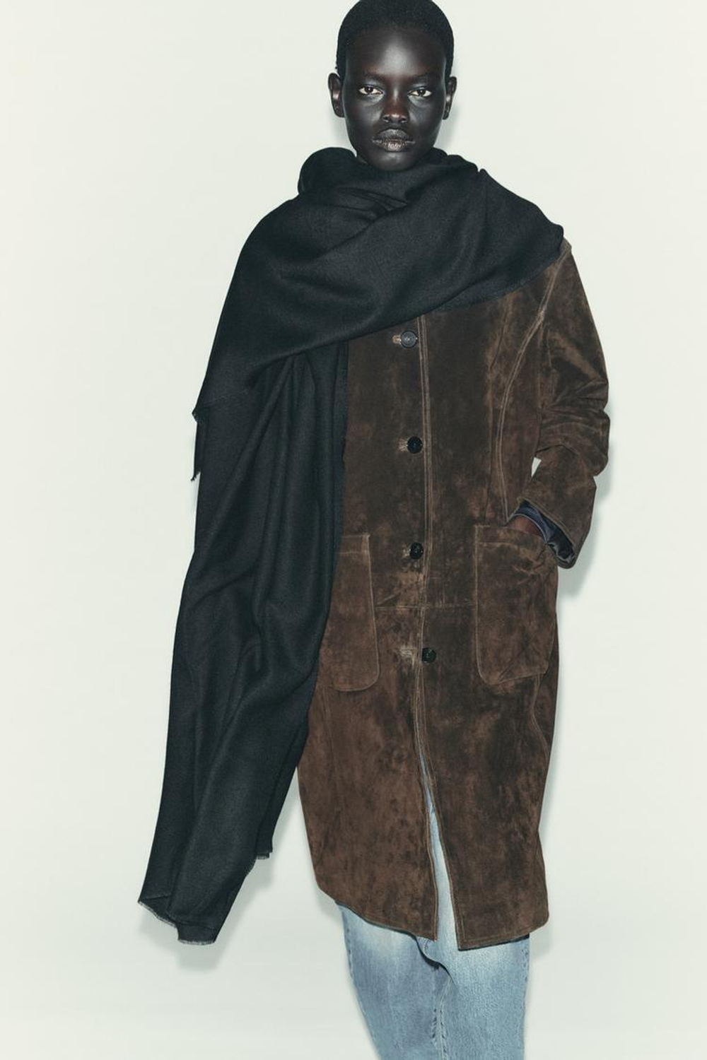 ZARA ОДНОТОННЫЙ МЯГКИЙ ПЛАТОК, ЧЕРНЫЙ