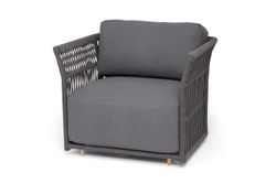 "Лугано" кресло плетеное из роупа, каркас алюминий темно-серый (RAL7024) муар, роуп темно-серый круглый, ткань темно-серая YB25-0027