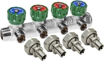 Коллектор FAR 1"x3/4"-4 выхода «Евроконус» + Переходник Rehau 16-G 3/4" MX «Евроконус» (4 шт.)