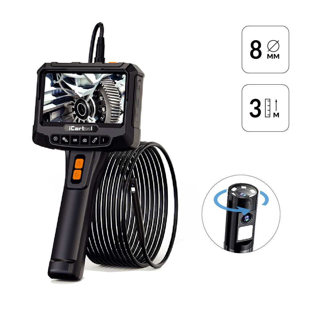 iCartool (IC-VC700R-3) Видеоэндоскоп промышленный с вращением камеры, экран 5", 2 камеры 2Мп, 1920х1080, 3м, 8мм зонд