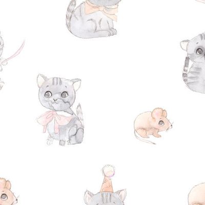 Кошки и мышки на белом