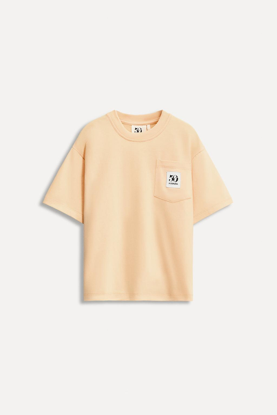ZARA ФУТБОЛКА С КАРМАНОМ И ЭТИКЕТКОЙ 50TH ANNIVERSARY, МАНДАРИНОВЫЙ