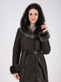 Дубленка зимняя натуральная с капюшоном длинная и теплая