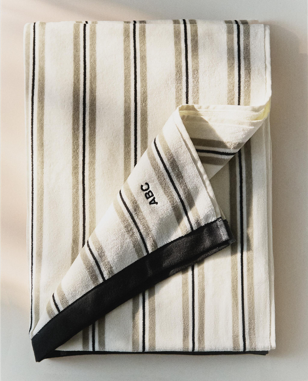 Zara Home Пляжное полотенце из хлопка, зелёный, в полоску, 180x100 см