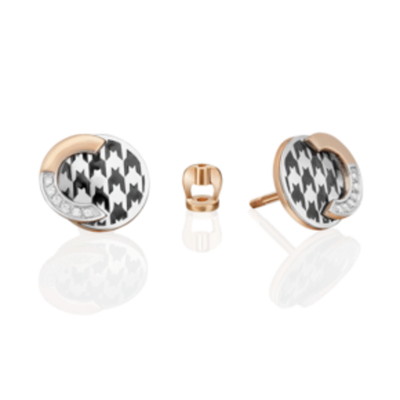 Серьги с принтом «Гусиная лапка» из комбинированного золота c фианитами и эмалью Артикул: 02-5201-00-401-1111