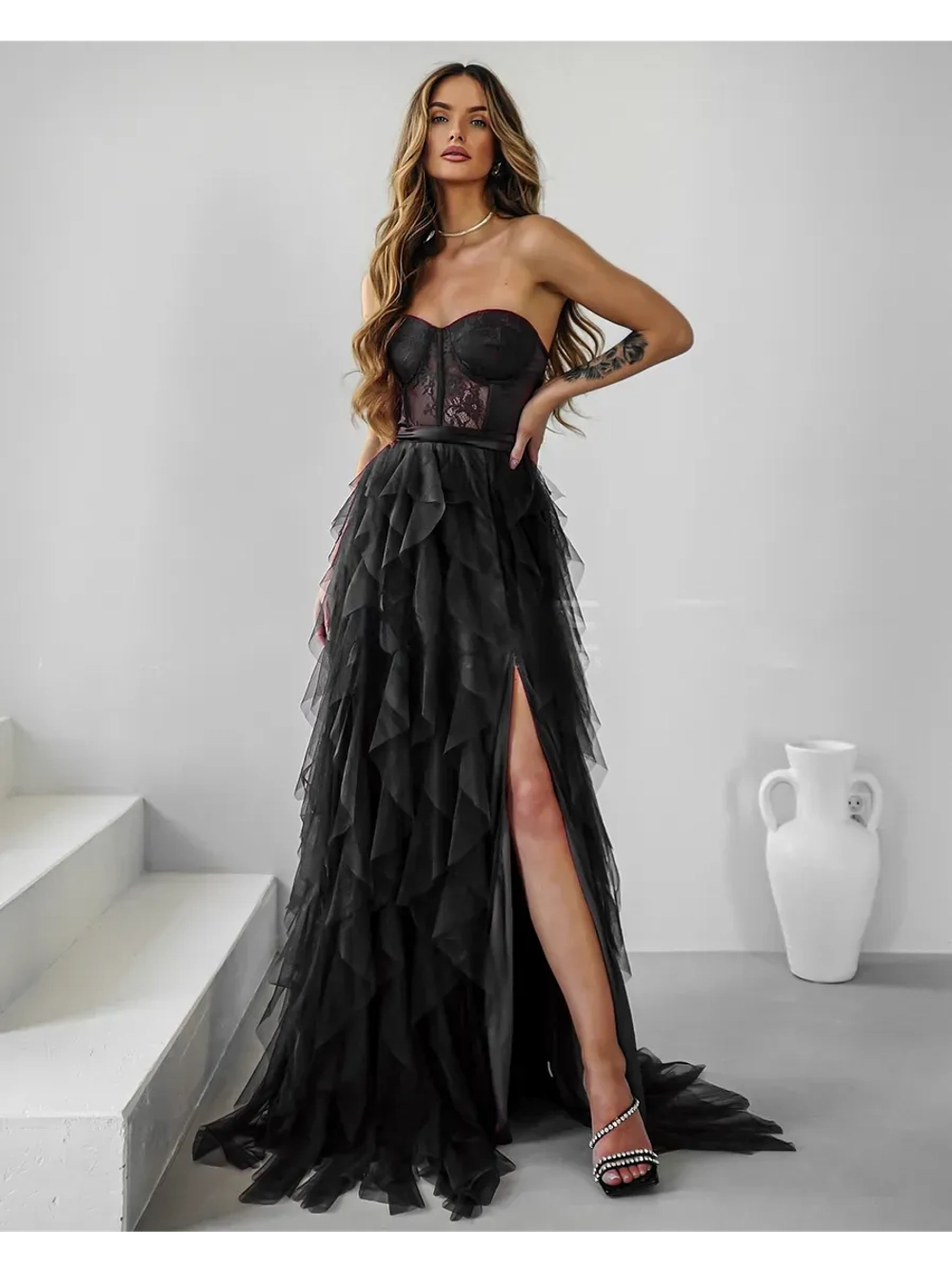 черное макси платье + plus size