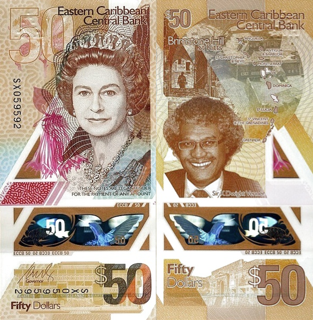 Восточные Карибы 50 долларов 2019 Бримстоун-Хилл UNC