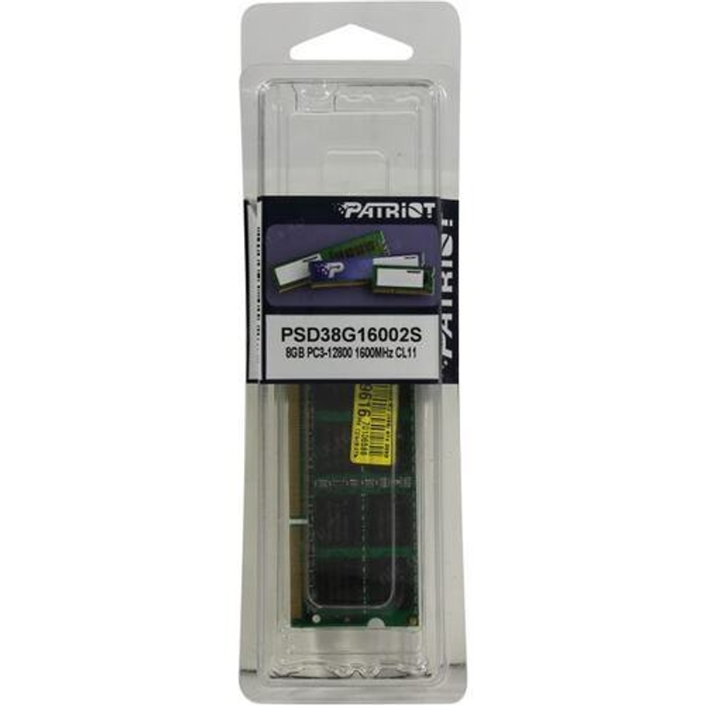 Модуль памяти д/ноут DDR3 SODIMM 8Gb Patriot &lt;PSD38G16002S&gt; PC3-12800 CL11 (for NoteBook)