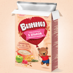 Каша молочная 5 злаков с яблоком и малиной Винни 200г с 6 месяцев
