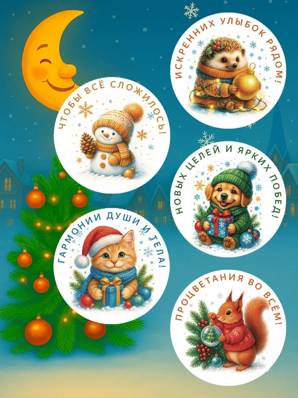 Набор новогодних стикеров 150 штук