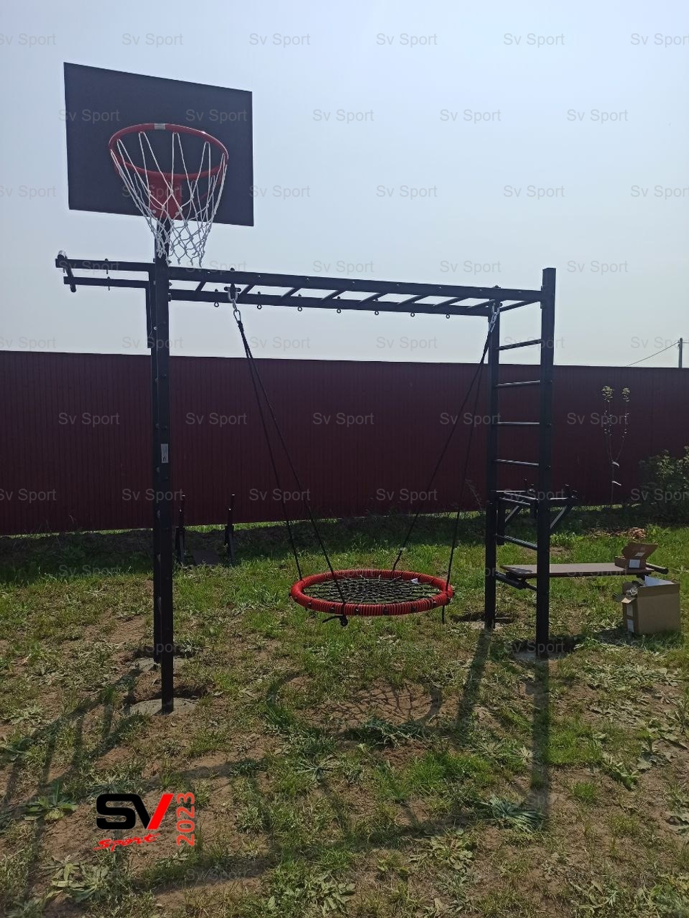 Монтаж уличной шведской стенки Sv Sport Рукоход (4 вертикальных столба)