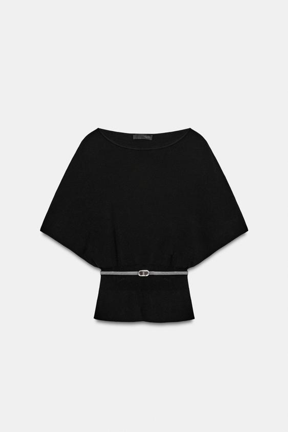 ZARA ТРИКОТАЖНЫЙ ТОП С ПОЯСОМ, ЧЕРНЫЙ