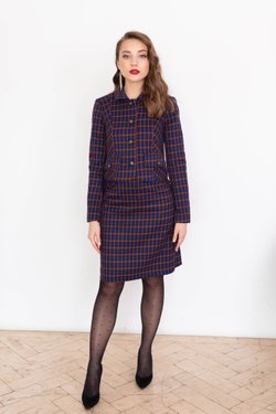 Юбка трапеция в синюю клетку из вискозы