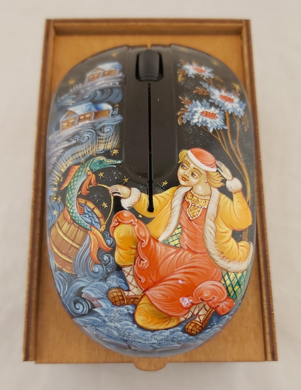 Мышь беспроводная с ручной росписью "Емеля" N3