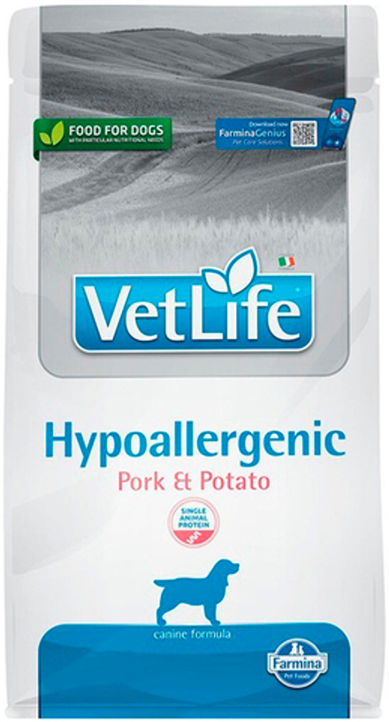 Farmina VetLife 2кг Hypoallergenic Pork & Potato для собак при пищевой аллергии и непереносимости, свинина и картофель