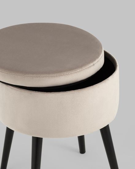 Пуф Клайс с ящиком велюр серо-бежевый