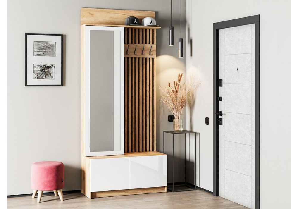 Готовая прихожая Молд 1000 дуб крафт золотой / глянец белый