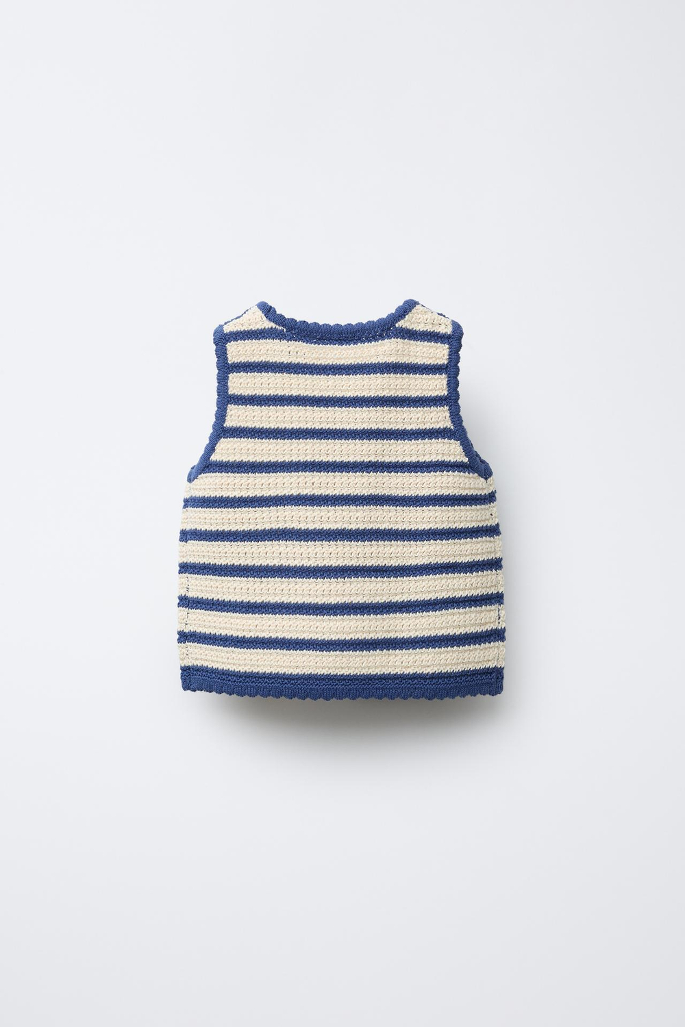 ZARA ТРИКОТАЖНЫЙ ТОП В ПОЛОСКУ С ЦВЕТОЧНЫМ РИСУНКОМ, ЭКРЮ/СИНИЙ